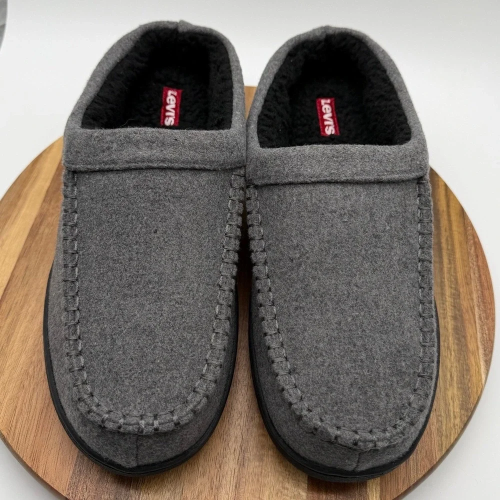 Levis Men's 11-12 XL Grey Felt Moccasin Slippers Memory Foam  0687